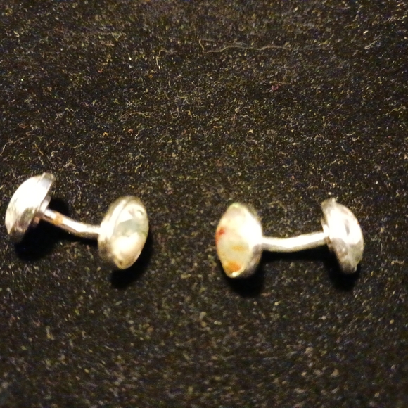 Vintage stainless steel marble cufflinks - Picture 2 of 8